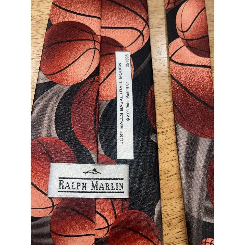 Vintage Ralph Marlin Basketball Orange and Black Tie -‎ 2003 Collectable